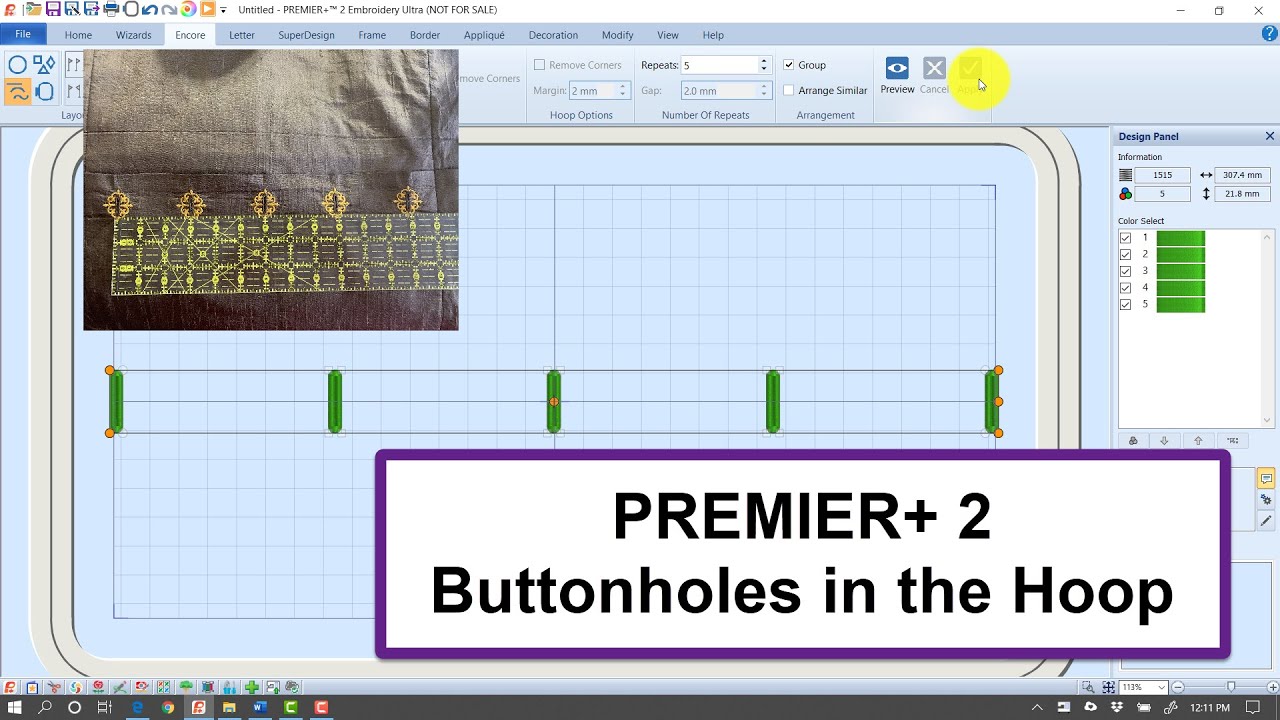 PREMIER+ 2: Buttonholes in the Hoop