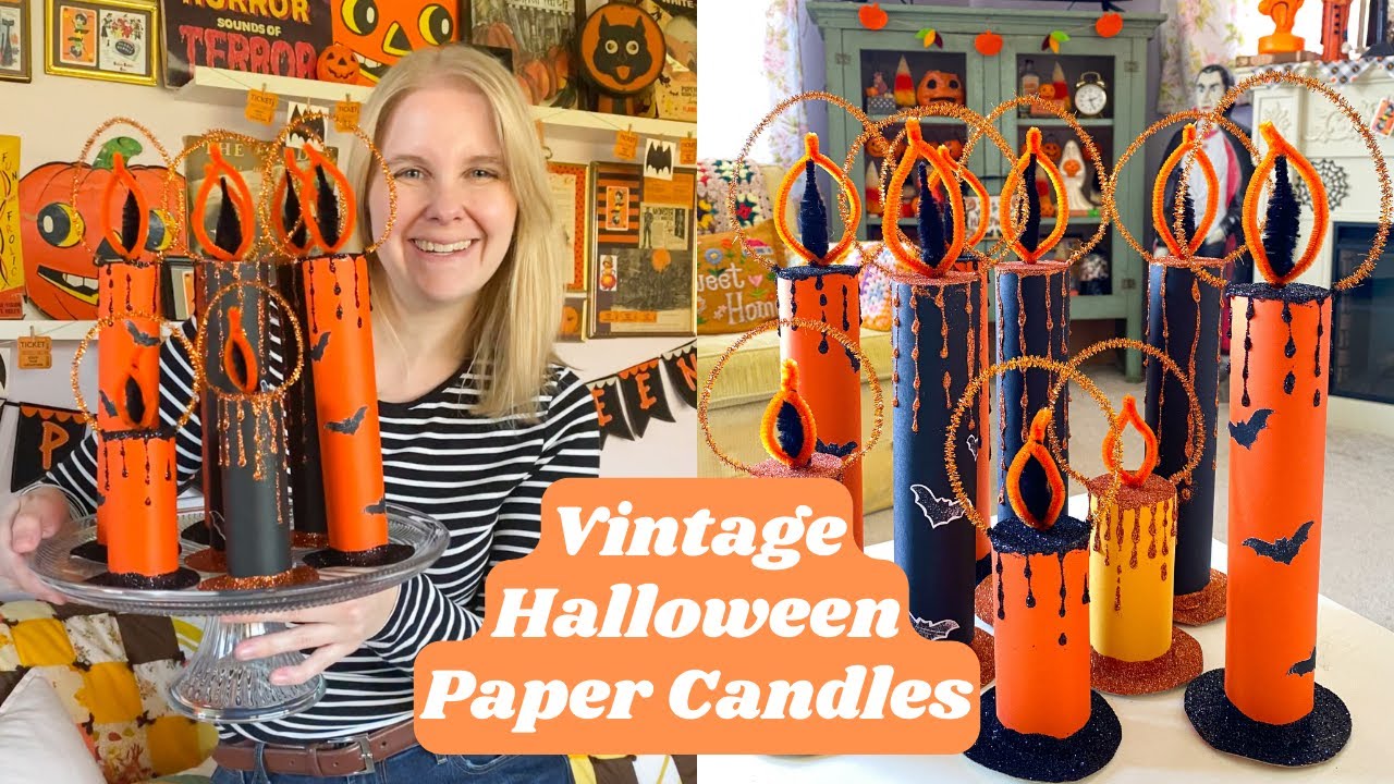 Vintage Halloween Paper Black Flame Candle Craft 🕯🎃 DIY Retro Decor