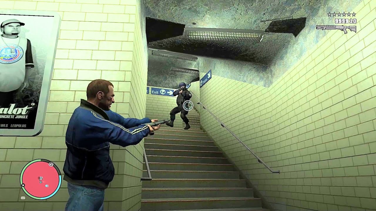 GTA 4 - SHOOTOUT IN THE UNDERGROUND TRAIN STATION + SIX STARS WANTED LEVEL