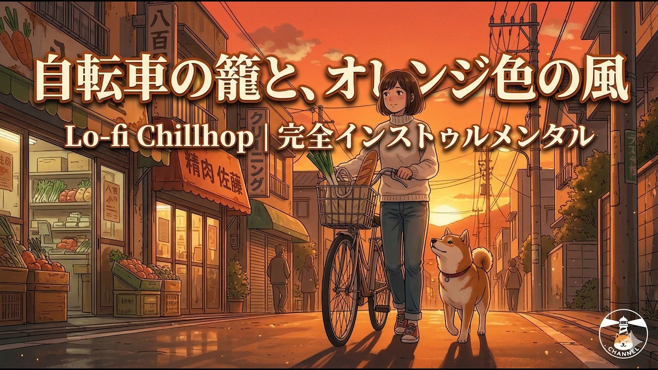【作業用BGM】夕暮れの商店街と、自転車の帰り道。オレンジ色の風を感じるLo-fi Chillhop｜完全インスト・睡眠用
