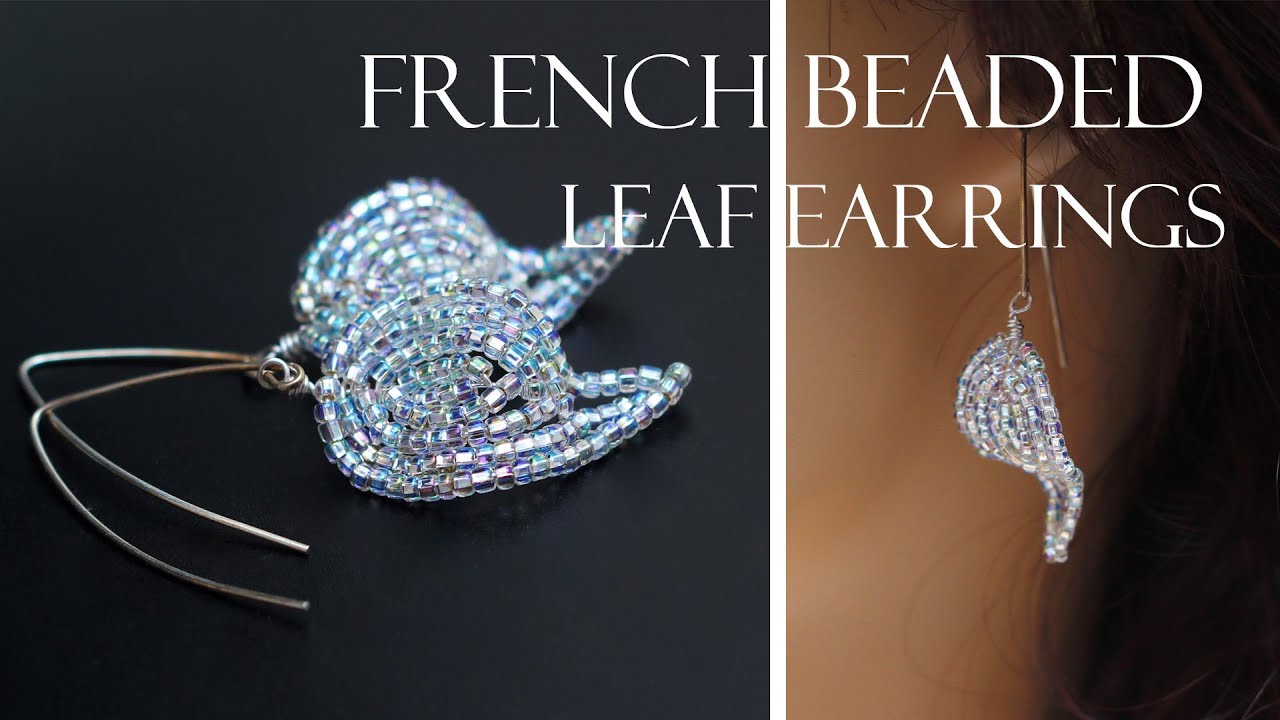 French beaded silver leaf earrings pattern and tutorial