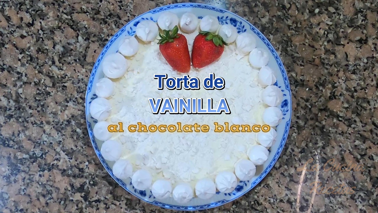 Torta sabor Vainilla con Almíbar de Durazno y Oporto | Con con crema de Chocolate Blanco y Merengues