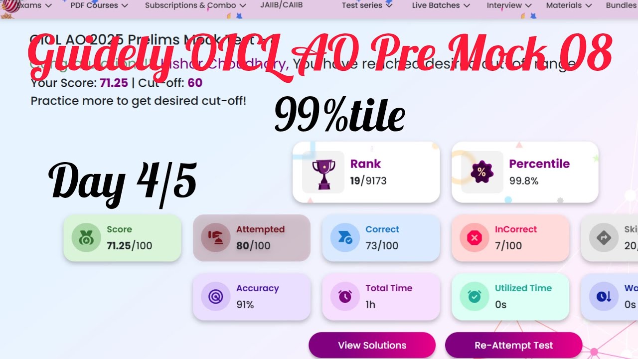 Day 4/5 of OICL AO Pre Mocks | Guidely OICL AO Pre Mock 08🧿🎯📚 #banking #exam #oiclao #mocktest 