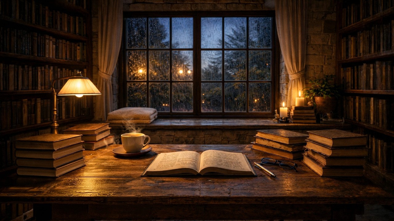 Finals Study Lofi 📚 Cozy Rainy Library | 4 Hours of Late Night Focus Music