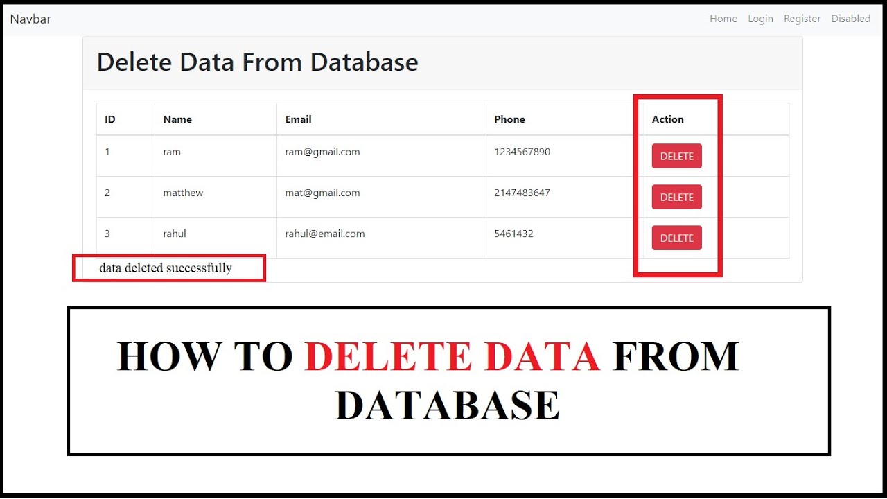 How to delete data from database in PHP | MySql database
