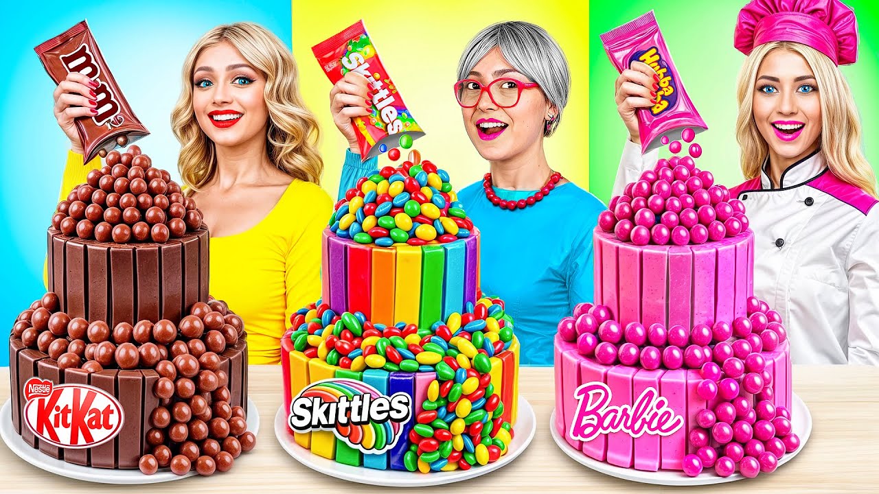 Me vs Grandma vs Barbie Cooking Challenge! Cake Decorating with Barbie by YUMMY JELLY