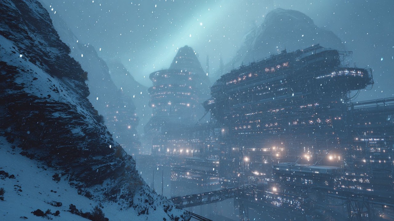 8 Hours ❄️ Arctic Blizzard Ambience | Futuristic Polar City Under Aurora