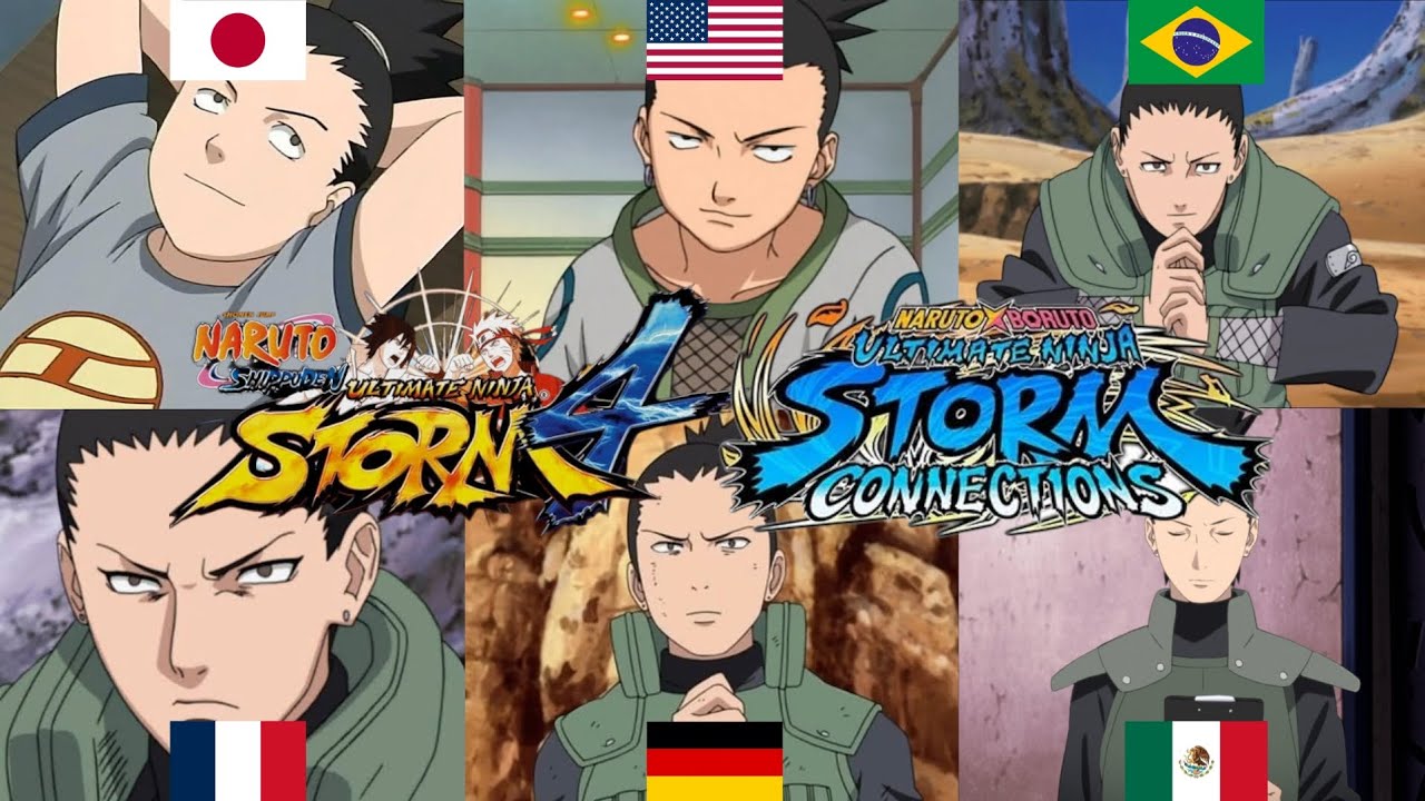 Comparación de doblaje Naruto Storm Connections(Jap,Ing,Bra,Fra,Ale,Lat)+Storm4 (Shikamaru)