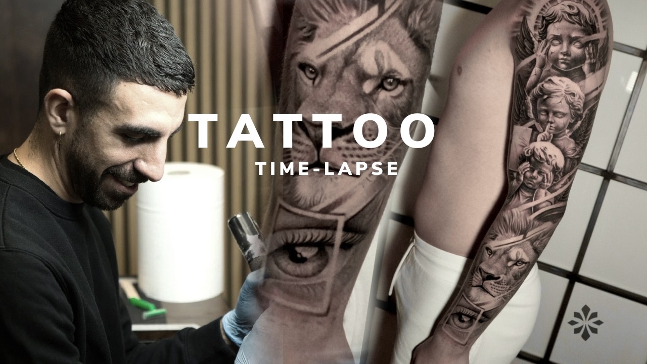 TATUAJE REALISTA I Manga Completa de León y Ángeles en SOLO 3 DÍAS 🦁🪽| JJ RODRIGUEZ
