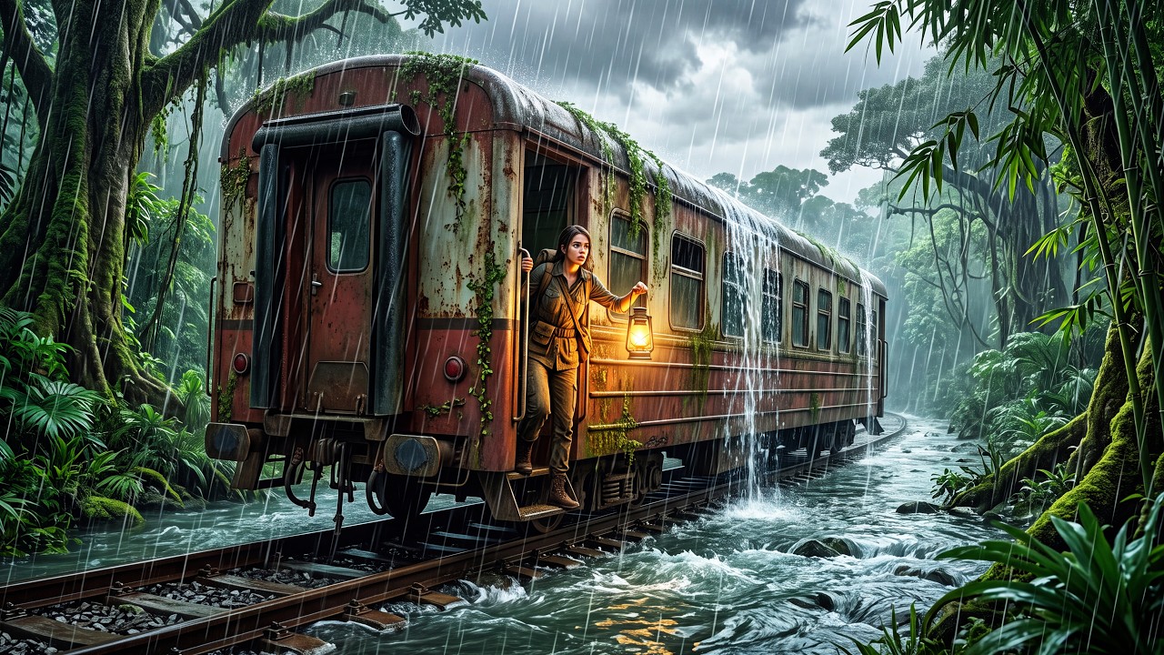 19th-Century Train Car Becomes a Survival Shelter in Heavy Rain | ASMR Jungle Survival