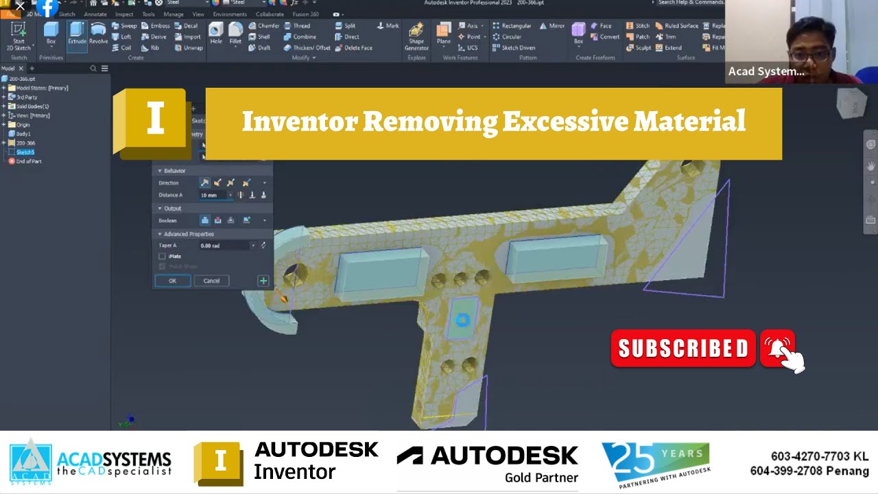 Inventor Removing Excessive Material