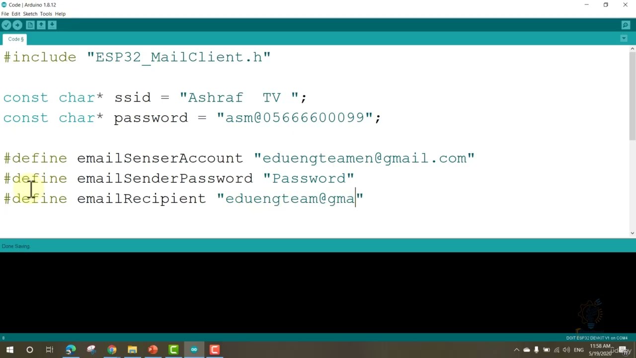 Tutorial ESP32 Email Alert Based on Sensors Reading Sec 6 - Coding ESP32 Email Alert Project Part1