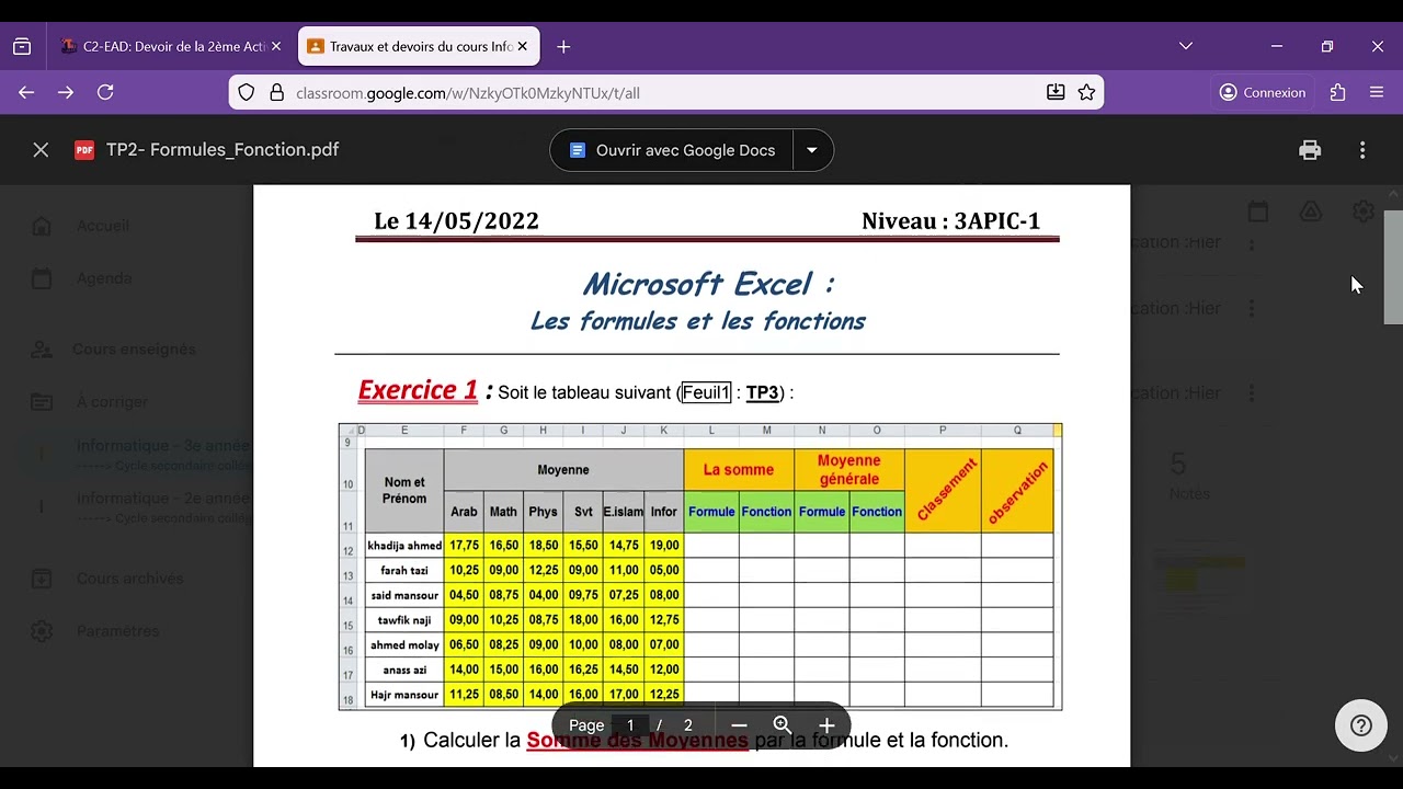 E-QISSMI : Devoir de la 2ème Activité - Classe Virtuelle 1