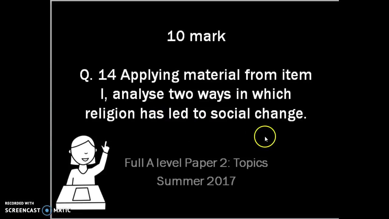 Sociology A level - 10 mark - apply from item - religion and social change