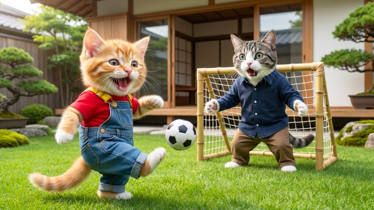 🐱⚽ From Backyard Kicks to Big Dreams: Daddy Cat Trains His Little Soccer Star 💖✨