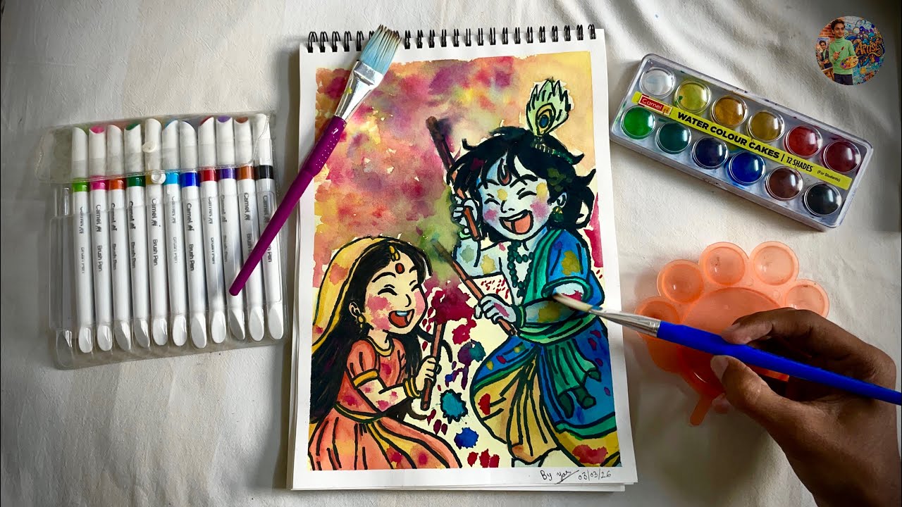 Radhe Krishna-A Holi special drawing |watercolours | 