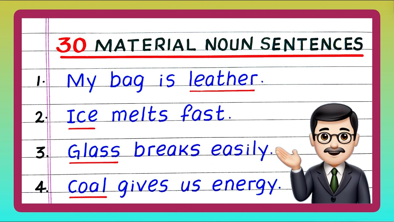 Material Noun Sentences | 30 Sentences with Material Noun | Updated video with more Examples