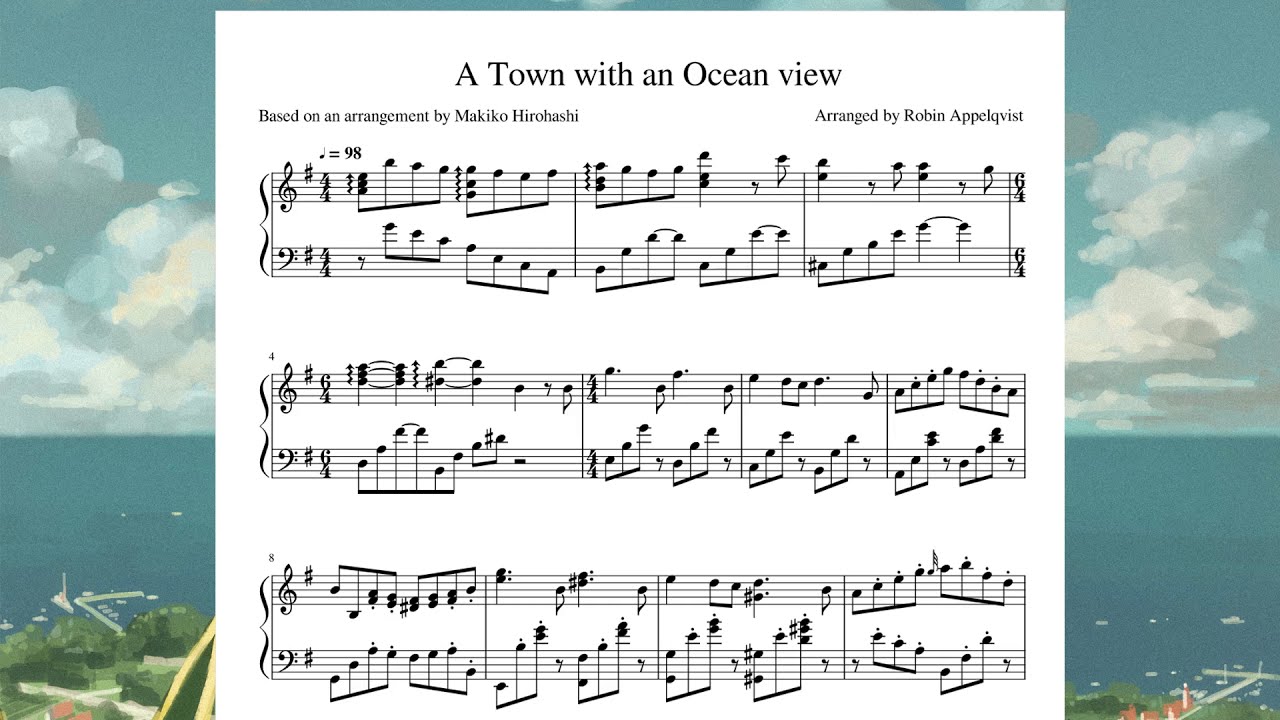 Kiki's Delivery Service - A Town with an Ocean view | Sheet Music | Piano Cover | Synthesia Tutorial