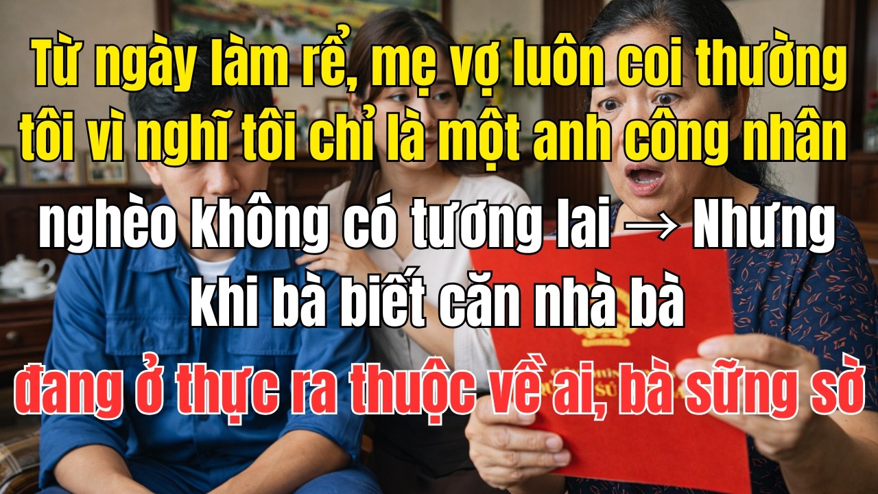 Từ ngày làm rể, mẹ vợ luôn coi thường tôi vì nghĩ tôi chỉ là một anh công nhân nghèo…nhưng khi bà...
