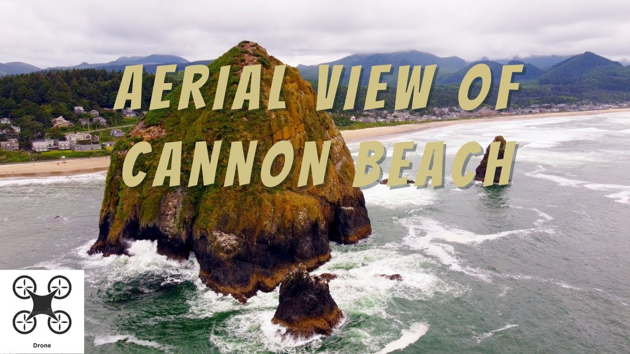 Aerial View of Cannon Beach & Haystack Rock - 4K Drone Footage