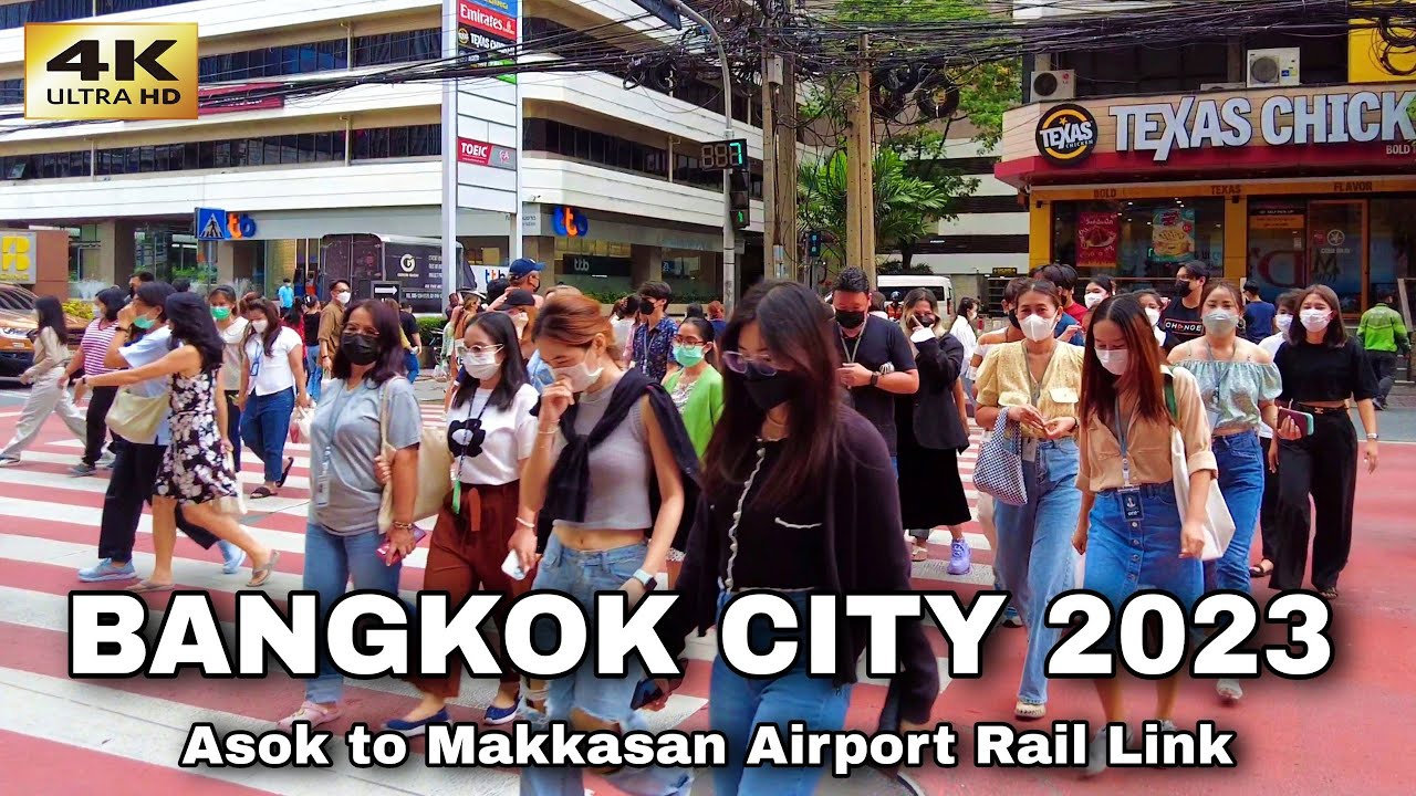 Bangkok Downtown Walk - Asok Area to Makkasan Airport Rail Link 🇹🇭 Thailand 4K