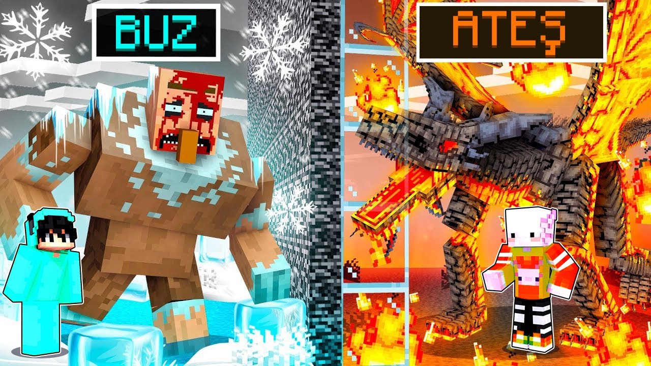 Minecraft'ta BUZ vs ATEŞ BOSS SAVAŞLARI!