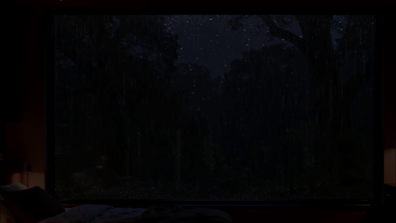 Heavy Rain & Thunder Sounds for Sleeping in Cozy Bedroom | Dark Screen