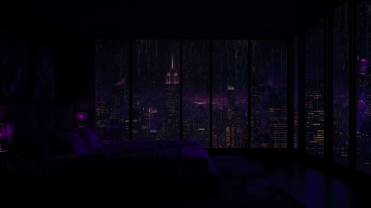 24-Hour😴NYC Rainy Night: Relax and Unwind in Cozy Luxury Apartment in the Evening⚡Just Rain Sounds