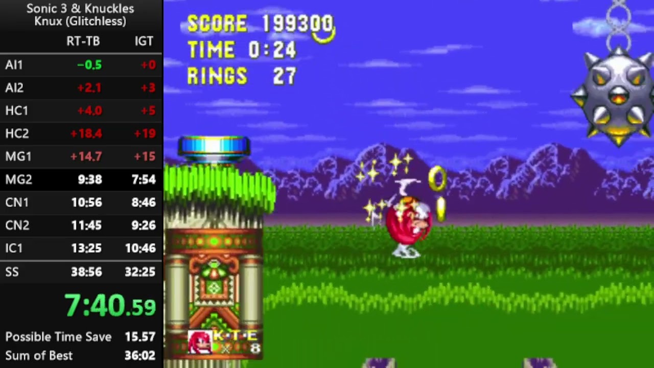 Sonic 3 & Knuckles - Knuckles Glitchless Speedrun [IGT 31:51, RT-TB 38:19]
