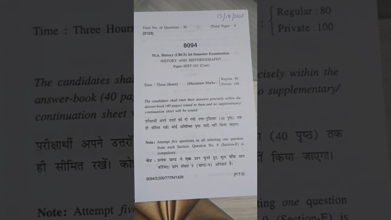 MA HISTORY 1st Semester|| Question paper --- History and Historiography (HIST-101)  #hpu #spu