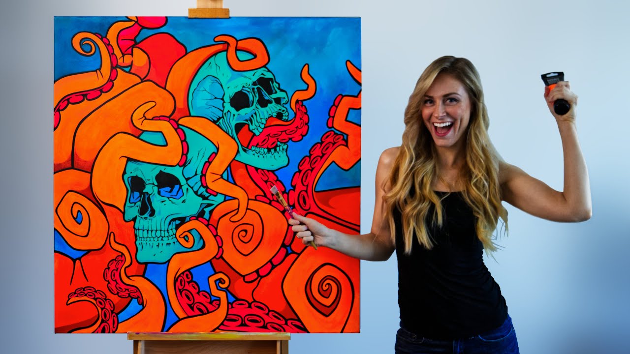 STREET ART STYLE octopus and skulls...painting with acrylics!