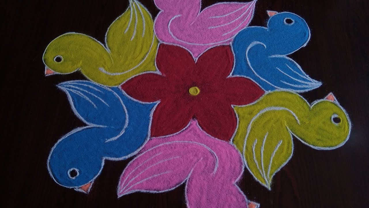 Creative and simple latest birds Rangoli for beginners only with 7×4 dots
