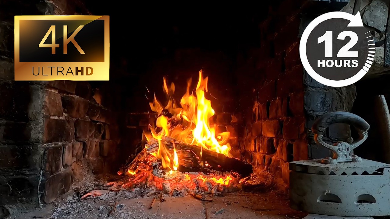 12 HOURS Roaring Vintage Fireplace 4K 🔥 Warm & Cozy Home Ambience | Study & Relax [NO MUSIC]