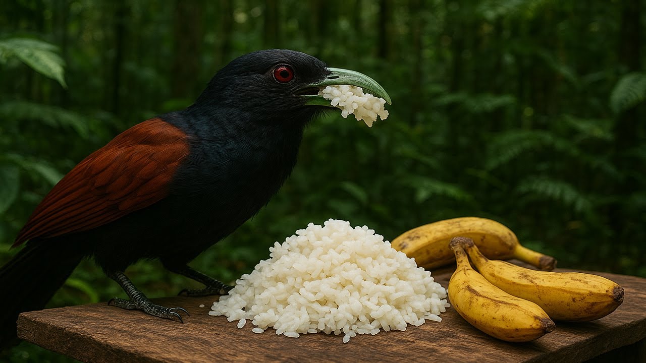 Wild Jungle Bird Eating Rice 🐦 | Beautiful Bird Feeding in Nature | Relaxing Wildlife Video
