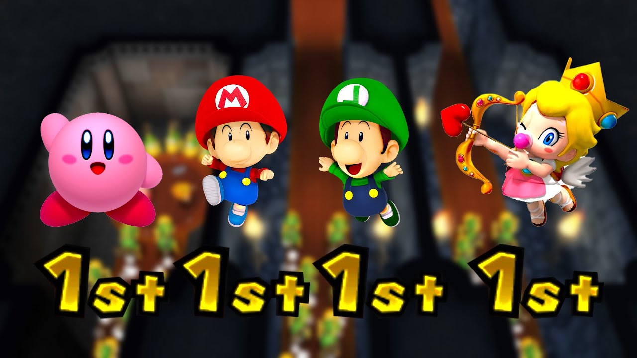 Kirby Returns Mario Party 9 Minigames with Baby Mario, Baby Luigi, and Baby Peach