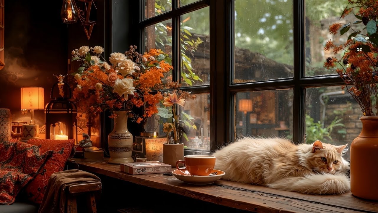 Rainy Day in Cozy Window Ambience | Smooth Jazz Music and Rain Sounds for Work, Study & Relax