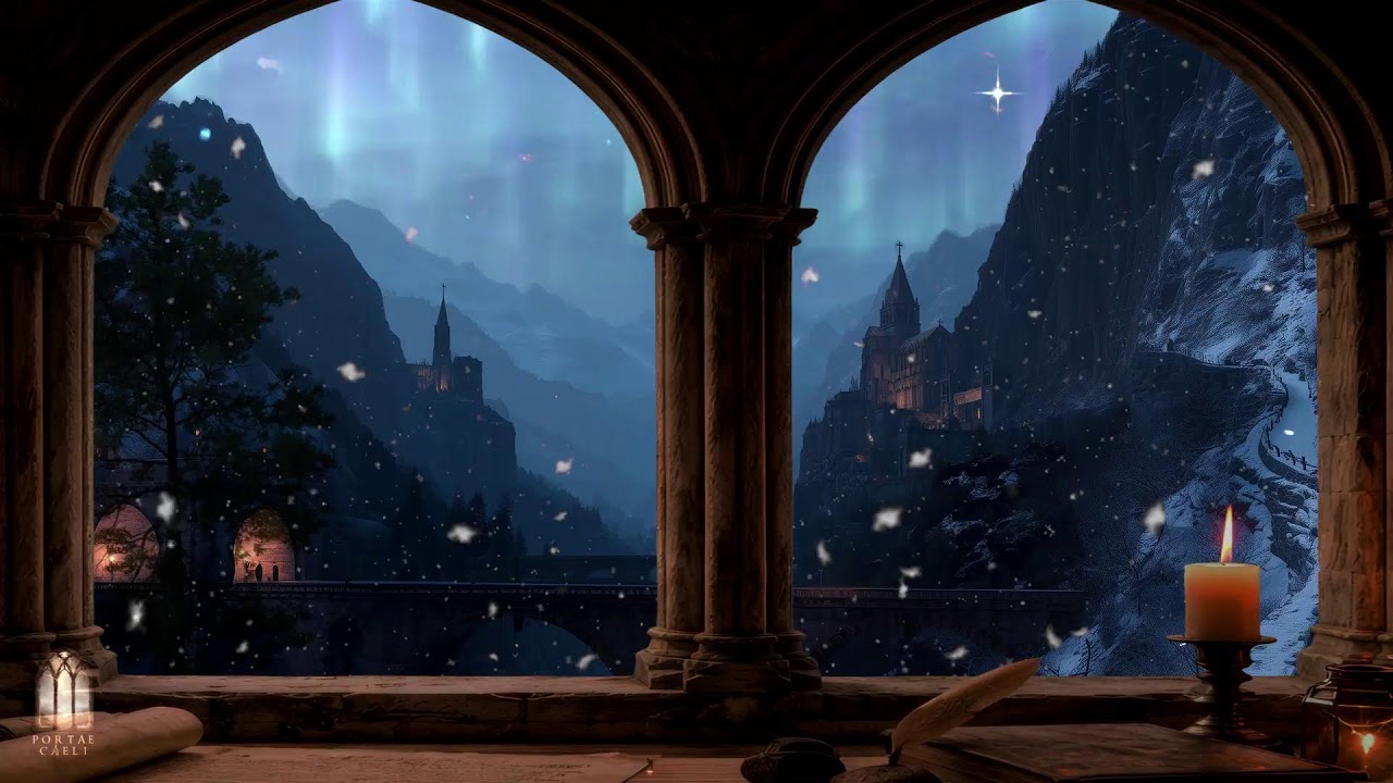 Window Projector - Snowing Ambience - Aurora | Sacred Choir Music