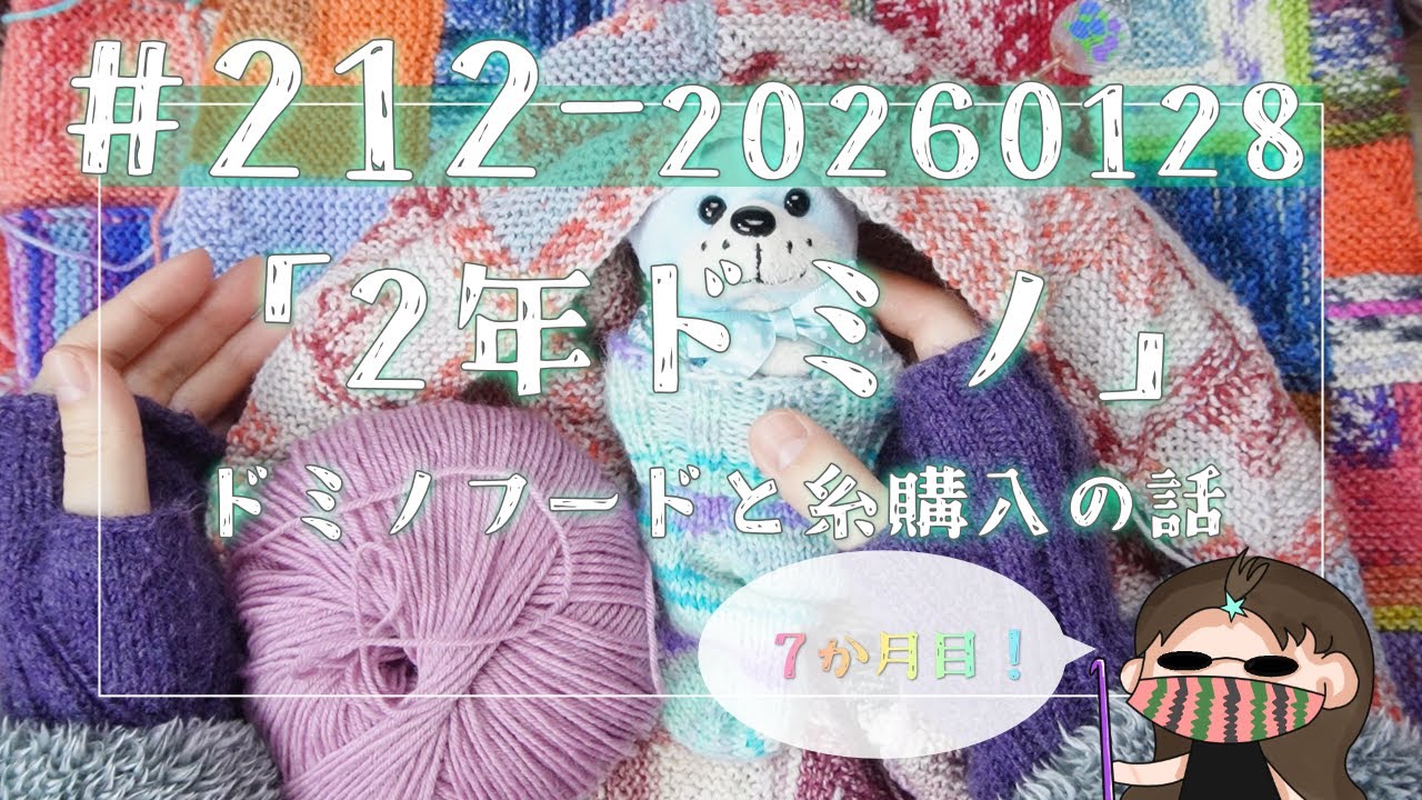 【212#2年ドミノ】1月28日ドミノ編み←ドミノフードと糸購入報告とか