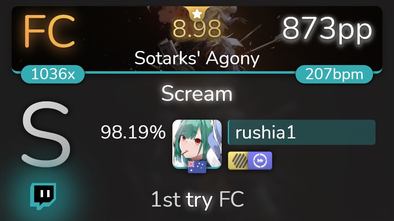 [Live] rushia1 | Dreamcatcher - Scream [Sotarks' Agony] +HDDT 98.19% {873pp FC} - osu!