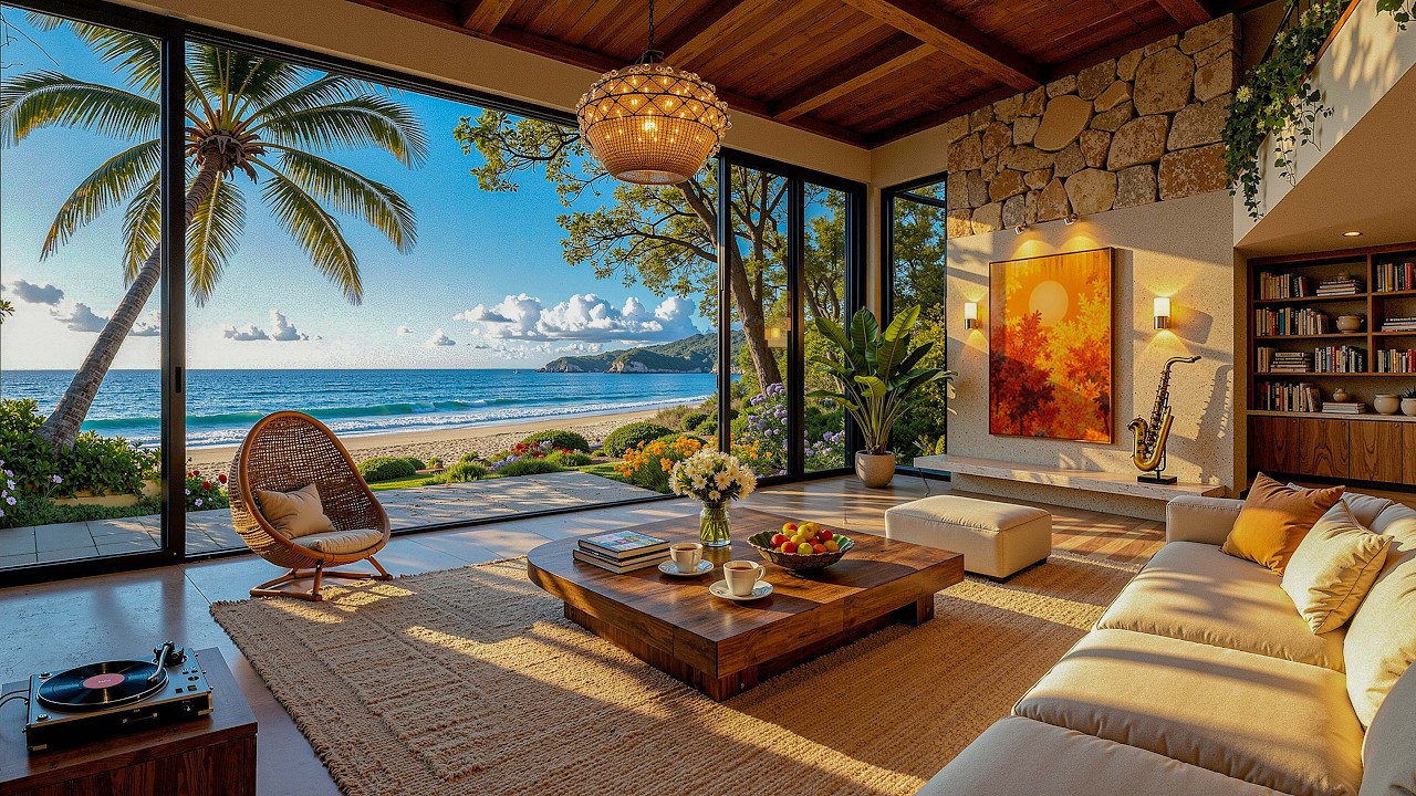 Tropical Beach House Jazz 🌅 Relaxing Jazz Music with Ocean View for Study & Focus