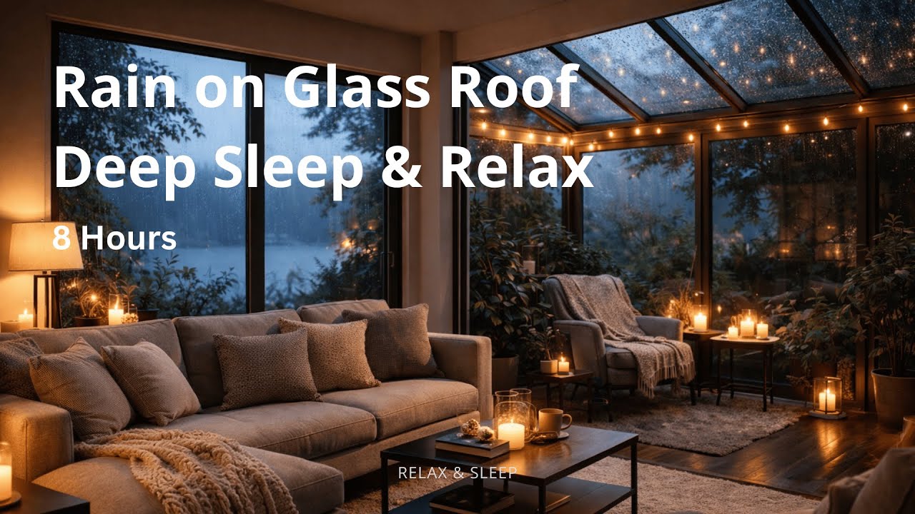 Gentle Rain on Glass Roof ✦ Calm Sleep & Night Relaxation ✦ 8 Hours