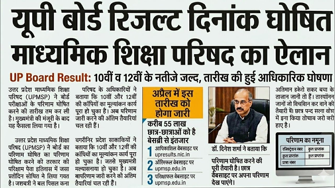 यूपी बोर्ड रिजल्ट दिनांक घोषित 🔥 Up Board Result 2026 | Class 10 | Class 12 | UPMSP
