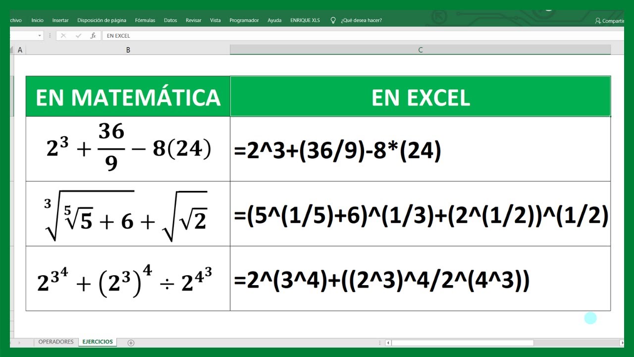 COMO SUMAR, RESTAR, MULTIPLICAR Y DIVIDIR EN EXCEL( OPERADORES MATEMATICOS)