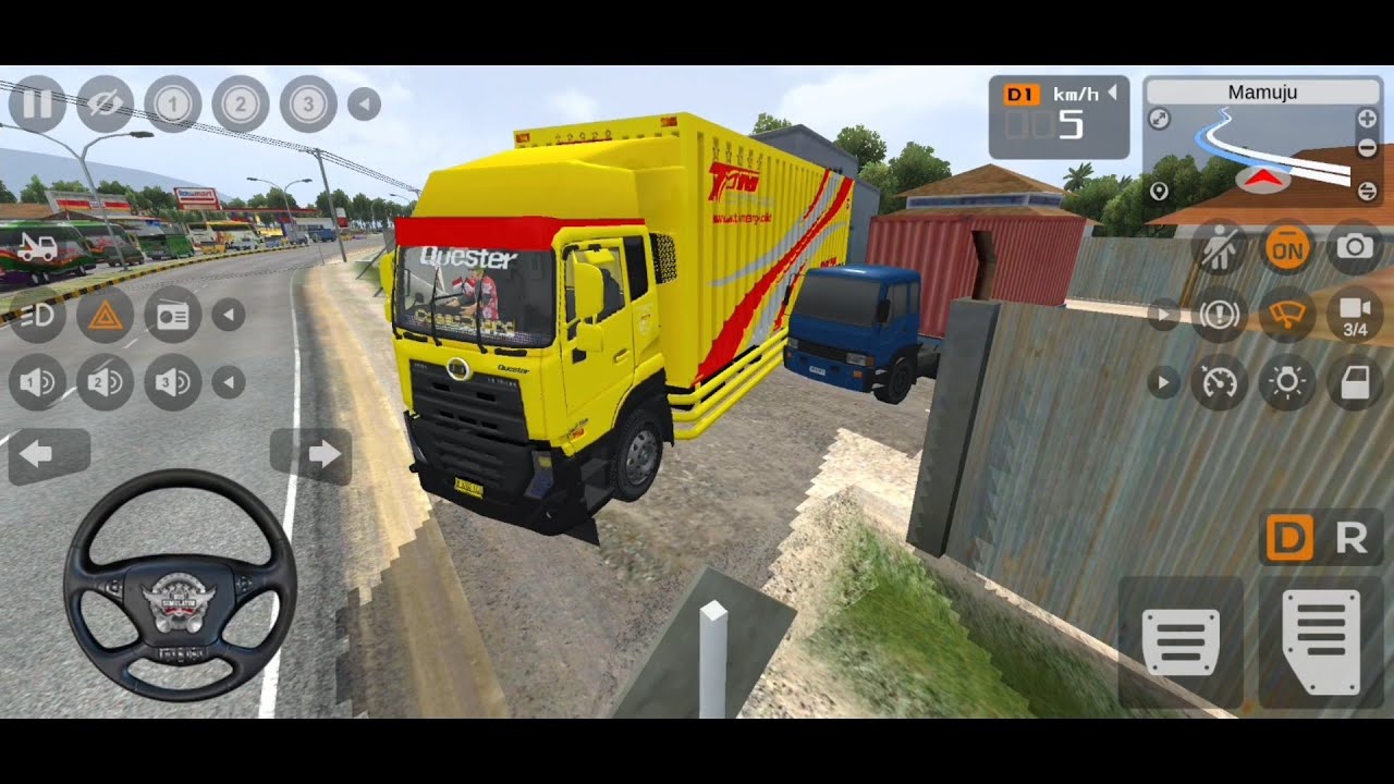 PERMAINAN TRUK BOX TAM CARGO WARNA KUNING MENGANGKUT AIR MINERAL - GAME BUS SIMULATOR INDONESIA