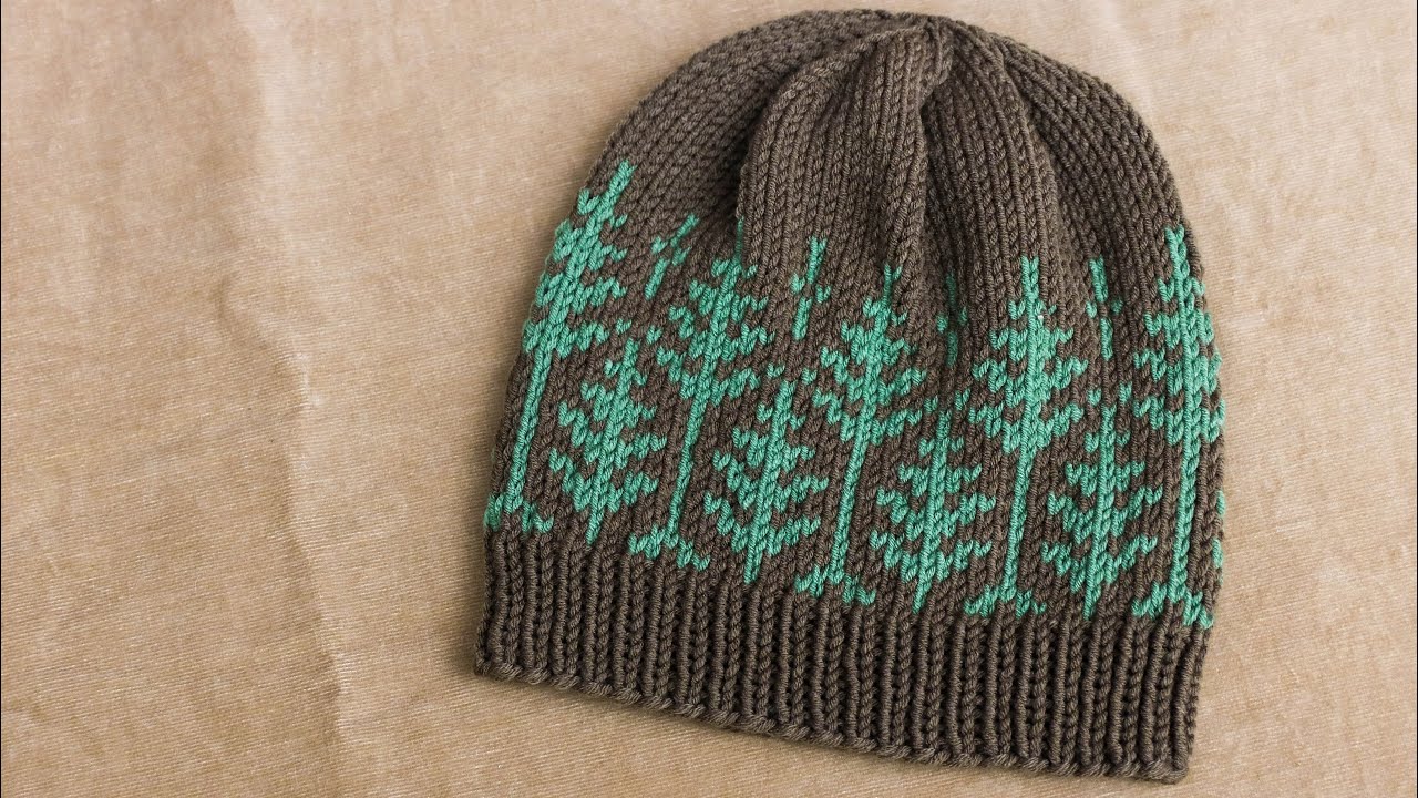ถักนิตติ้งหมวกลายต้นสน | Knit Pine Tree Hat | Knit Fair Isle Hat | Natthitah Handmade
