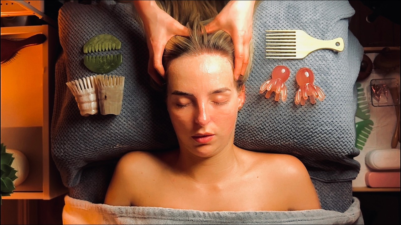 ASMR 4 hours Face Massage with Guasha tools, Back Massage, Hair Play for Deep Sleep {No Talking}