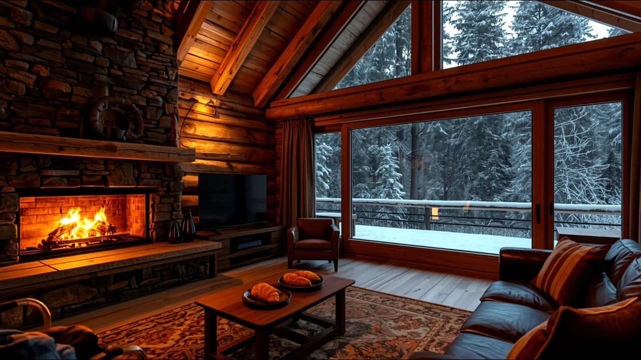 Relaxing Winter Cabin 🎷 Cozy Fireplace Jazz for Deep Sleep