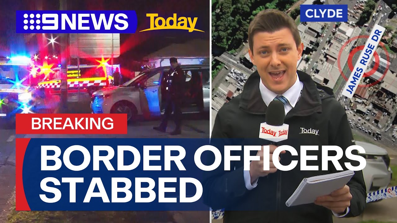 Manhunt after two border force officials stabbed | 9 News Australia