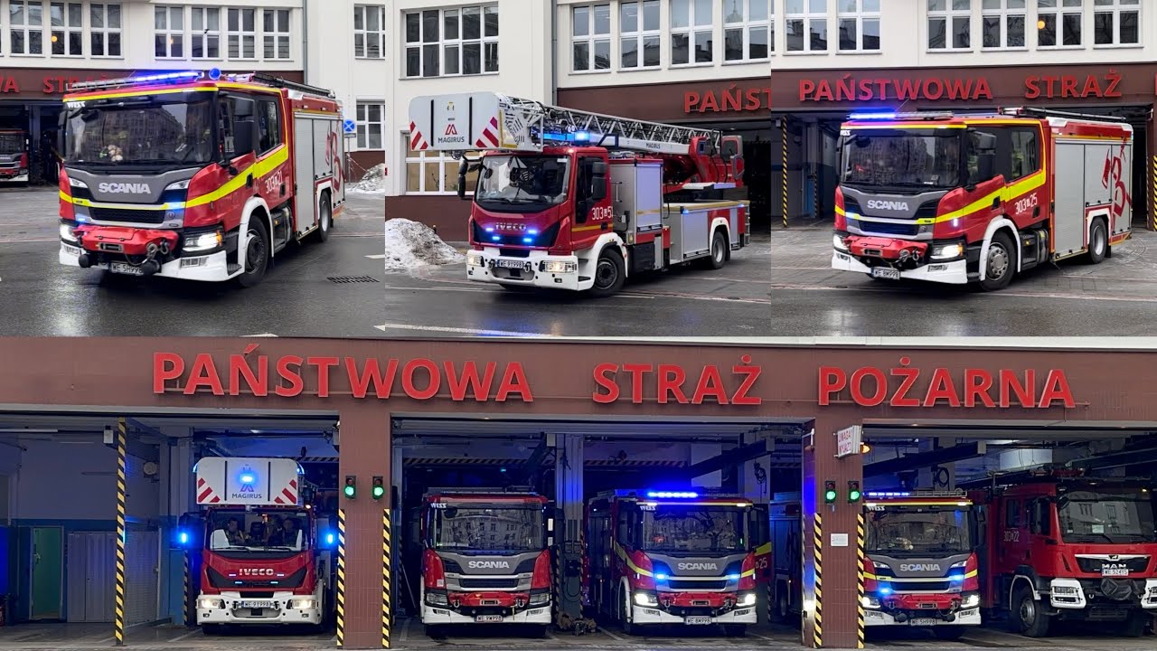 [Trąby] Wyjazd alarmowy zestawu w składzie 303[W]21, 25, 51 do pożaru w banku BGK. JRG 3 Warszawa.