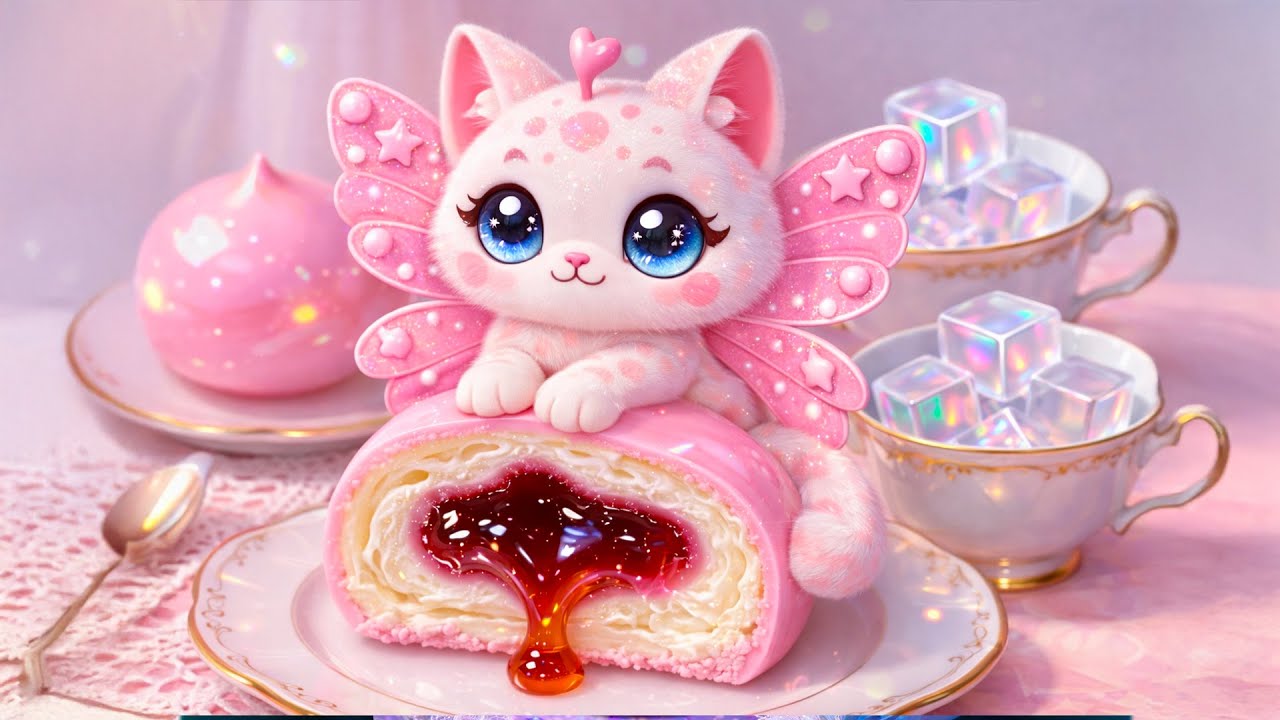 Клубничный расплавленный моти в форме котенка 🍓 Успокаивает нервную систему перед сном